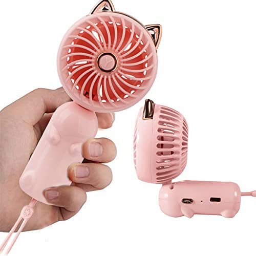 VORAE Mini Handheld Fan, Portable USB Fan with Rechargeable Battery and 3 Speeds, Cute Personal Small Electric Fan for Girls/Womens/Kids, Foldable Hand Fan for Home/Office/Table/Travel (Pink)