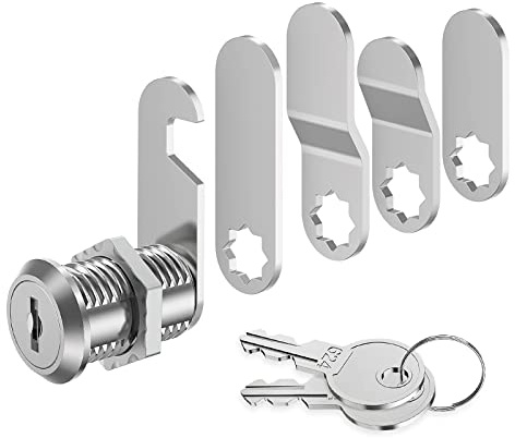 VOCIBO® Brevlåslås 25 mm, levereras med 5 olika låsplattor, skåplås, möbellås, spindellås, spaklås för brevlådor, skåpdörrar