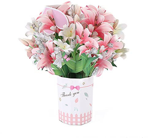 HomeSoGood 3D Bouquet Forever Lily Papierblumen Tropische Blüte für Geburtstag, Jahrestag, Hochzeit, Grußkarte (27,5 cm, Rosa)