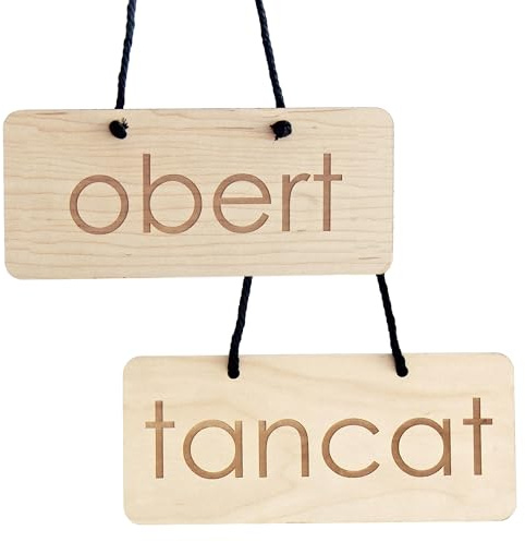 Smile BB- Cartel Obert Tancat para Tiendas, Negocios, en Madera, Letrero Obert i Tancat Fabricado en España