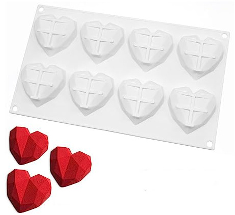 8 Grids Silicone Chocolate Mold Food Grade Diamond Love Heart Shape Cake Baking Mould Non-stick Candle Molds Fondant candy mold (Lover Heart E_11.84 X6.92 X0.88 inch)