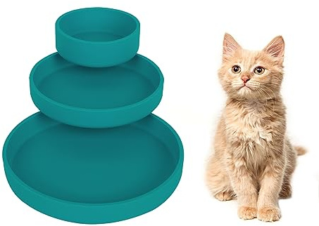 Lollanda -Futternapf für Katzen-3er Set,Silikon Futterschale,Trinkschale oval,Silikonnapf breit für Trockenfutter und Nassfutter （Dunkelgrün）