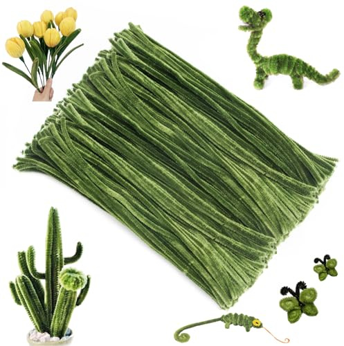 jijAcraft 6MM Salbeigrün Pfeifenreiniger, 30CM Pfeifenputzer zum Basteln, 200 Stück Biegebruchs Chenilledraht, Blumen Pfeifenreiniger für DIY Basteln, Dekorieren