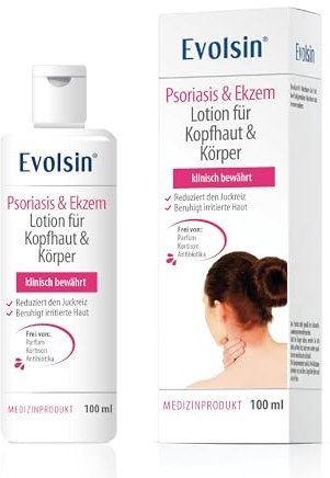 Evolsin® Psoriasis & Eczema Lotion per cuoio capelluto e corpo - per la pelle irritata, secca e irritata I Guarisce e allevia il prurito