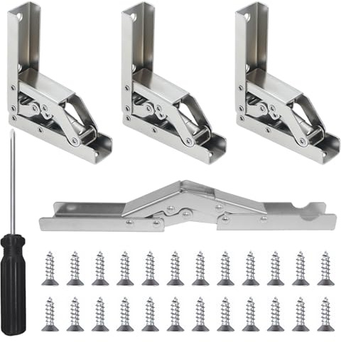 Charniere Porte Placard Charnières Pliant 90/180 Degré 4 Pièces Charniere Meuble Cuisine Invisible avec Tournevis et 24 Vis Plein Recouvrante Charniere pour d’Armoire de Porte Placard