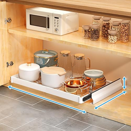 LLYLAFDC Ausziehbare Schublade Küche, Teleskopschublade Nachrüsten, Kohlenstoffstahl Ausziehbarer Schrank Organizer,Auszug Küchenschrank Küche Organizer Schrank (Color : White net, Size : 55cm)