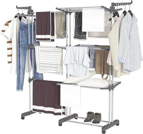 Youyijia Wäscheständer mit Großer Kapazität, Ausziehbar Wäschetrockner Gestell, Rollen und Robuster Konstruktion - Für Drinnen und Draußen Geeigneter Wäschehänger