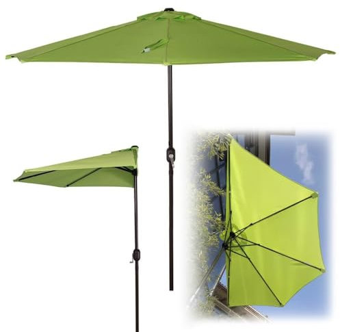 HAEKEBC 300cm Wandschirm Halbrund Sonnenschirm Balkonschirm Halb Sonnenschirm, Markt Garten Sonnenschirm Terrassenschirm Mit Kurbel