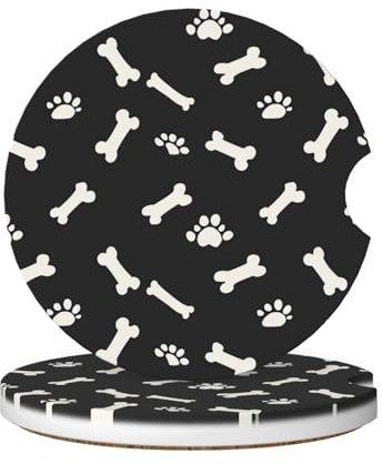 Buyidec Posavasos absorbentes con estampado de huellas de perro, paquete de 2 portavasos, piedra de cerámica de 2.56 pulgadas y base de corcho antiarañazos para mujeres y hombres