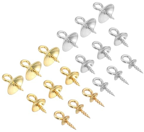 PATIKIL 60 Stück Edelstahlbecher-Perlenösen-Schraubösenstifte Gold/Silber | 3 Größen, Kleine, Für die Schmuckherstellung Ohrring DIY Perlenhandwerk, Schraubösenstifte