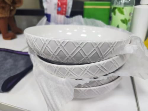 NUTRIUPS 20.6cm Set di 4 Ciotole per Pasta, 1200ML Ciotole per Cena Bianche, Ciotole per Pasta Profonde in Ceramica, Ciotole per Insalata - Sicure per Microonde e Lavastoviglie