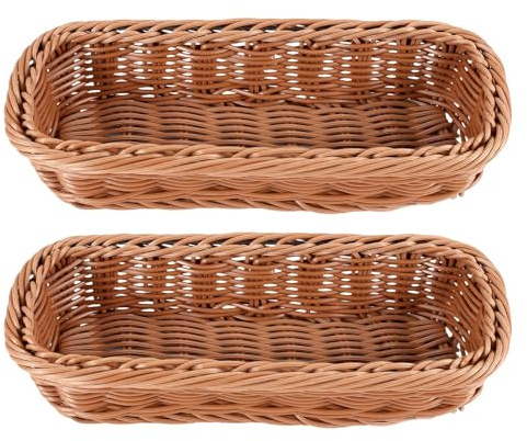 Kueohse 2 Stücke Rattan Kunststoff Korb Besteck Korb Rechteckigen Aufbewahrungs Box Besteck Stäbchen Brot Kuchen Obst Lagerung