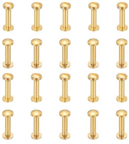 PATIKIL 20 Sets Buchschrauben M4x20mm Schraubnieten Chicago Schrauben Set Messing Leder Nieten Set mit Hülsenschrauben Bindepostenschraube Nieten für Basteln Leder Gürtel Gold