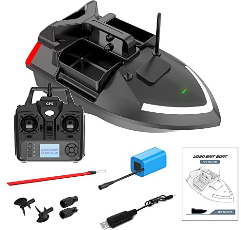 GPS Fishing Bait Boat 500m Remote Control Bait Boat Dual Motor Fish Finder 2KG Loading Port Automatic Cruise/Return/Route Correction with Night Light Turn Signal for Fishing