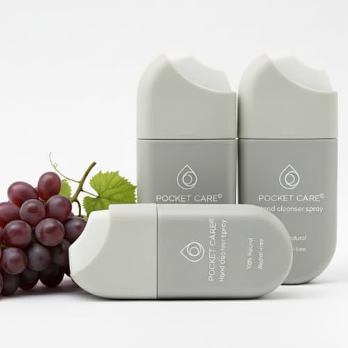 POCKET CARE Hand Moisturizing Cleanser Spray, Grape Aroma – Travel Size 0.50 fl oz (3 Pack) | Gentle Natural Hand Care for Kids & Family, Skin-Friendly Formula