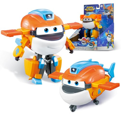 Super Wings Avión Transformer Supercharged Taki, Altura Aprox. 12,7 cm, 2-in-1 Transformer Figura de avión y Robot de Juguete para niños y niñas a Partir de 3 años