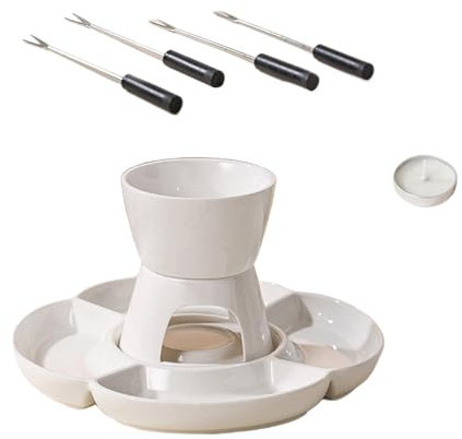 Fonduetillverkarset, keramisk interaktiv fondueset, fondueset med gaffel och bricka, ljusuppvärmning, fonduegryta, set med varm kruka, set med ostfondue, chokladfondue-set, godisfonduebryggare,