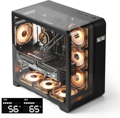 darkFlash ATX Boîtier PC Tour Moyenne avec écran, Trois vitres latérales, Double Vue complète, 4 Ventilateurs PWM ARGB pré-installés, Compatible RTX 40, Noir (L280)