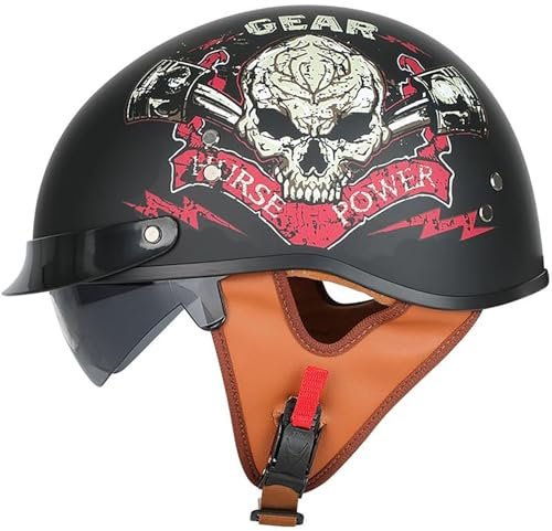 Mezzo Casco Moto Caschi Jet Retrò Casco Scodella Portatile, DOT/ECE Omologato Mezzo Elmetto Da Moto Retrò Con Pare-Soleil Rétractable, Per Uomo Donna Adulto Biker Cruiser Scooter 3,XL=61-62CM