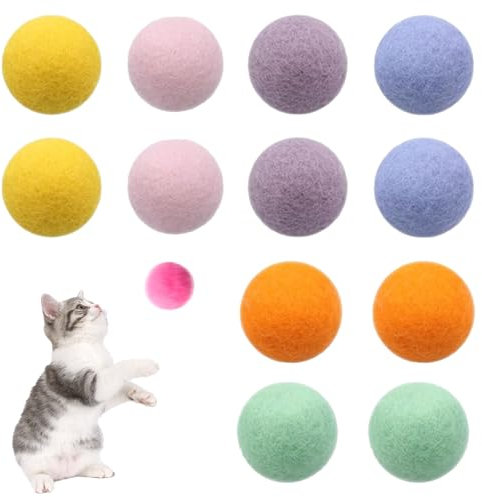 Roinaid 12 Stück Filzbälle Katzen,Bunte Katzen Bälle,Interaktives Katzenspielzeug Bälle,6 Farben Hohe Elastizität Katzenbälle Aus Filz,für Katzen Unterschiedlichen Alters Geeignet