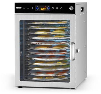 VEVOR Deshidratador de Alimentos 12 Bandejas de Acero Inoxidable Secador de Alimentos Eléctrico 800 W con Temperatura Ajustable y Temporizador de 24 Horas para Cecina, Frutas, Verduras, Hierbas