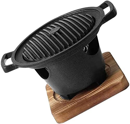 ZHZXBDGQ Mini parrilla portátil con base de madera y soporte de combustible, parrilla de carbón de aluminio para interiores