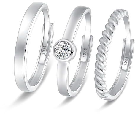 MUCCA 3 Stück Ring Silber 925 Damen Ringe Frauen Cubic Zirkonia Verlobungsring Damen Verstellbare Statement Ring Damen Stapelbare Daumenring Fingerring Set Schmuck