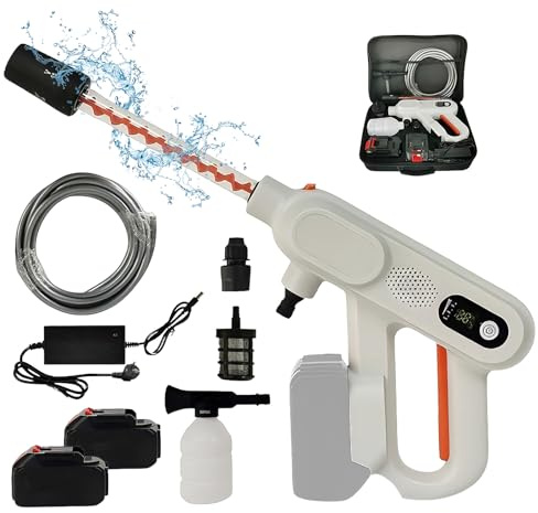 Akkus Hochdruckreiniger, 2025 Neuestes Max 200Bar Bürstenloser Motor Tragbarer Hochdruckreiniger Mit 2 x 4000mAh Akku,6-in-1 Düse,Schaumsprüher,für Auto,Fenster,Pool (2x4000mAh Akku)