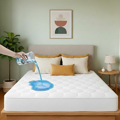 Blisslo Luxury Quilted Waterproof Mattress Protector Double Bed, 30cm Deep Elastic Skirt, Hotel Quality 200 GSM, Hypoallergenic, Bed Bug Proof, Soft, Noiseless, Durable, Washable, White (137x190cm)