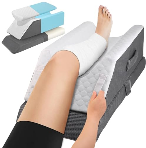 Gxpjycfob Leg Elevation Pillow, Height Adjustable Leg Elevating Pillow for Swollen Feet, After Surgery, Injuries, Sleeping, Cooling Memory Foam Ankle Knee Support Raiser Pillows with 3 Height for Bed
