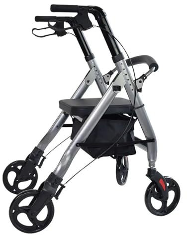 Andador para ancianos Andador plegable de 4 Carro con ruedas for personas mayores, ayuda antivuelco, ayuda for caminar, ayuda for la movilidad, puede empujar y sentarse, bastón andador ligero