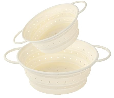 Strainers and Colanders, Silicone Collapsible Sink Collander, 13in, Strainers and Colanders for Kitchen, Large Drainer for Vegetable, Food, Pasta (White) (2)