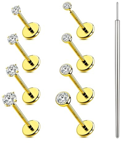 Minnario 8Pcs Nasenpiercing Chirurgenstahl Helix Piercings Hypoallergen Nasenstecker Gewindeloses Einstecken Medusa Labret Piercing Lippenpiercing Knorpel Conch Tragus Piercing Ohr Gold/Silber