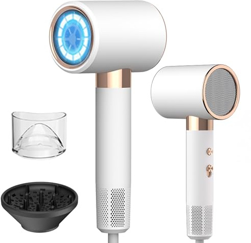 Oskuglin Sèche-cheveux ionique professionnel, 2400 W avec bouton chaud/froid, 3 réglages de température, diffuseur inclus, adapté aux salons de coiffure professionnels/à domicile (Blanc)