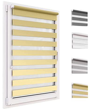 Beige dubbelrullgardin 140 x 200 cm värmeisolering och UV-skydd duo rullgardin med inomhus monteringssats för hem- och kontorsinredning 22921