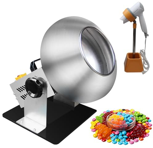 FHRKA New Commercial Tablet Coating Machine, Electric Chocolate/Candy/Peanut Coating Polishing Machine - Including Stand & Blower