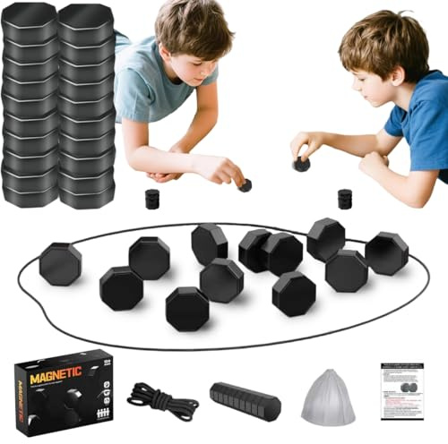 Jeu Aimant Magnetic, Jeu D'Échecs Magnétique, Jeux de Société Portable, Jeux D'Échecs Éducatif, Jeux de Réflexion Amusant et Éducatif pour Famille Enfants Adultes (Noir)