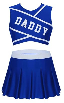 CNYUON Cheerleader-kostym för kvinnor uniform outfit ståkrage magtröja med mini veckade kjolar karneval Cheerleading-kostym för Cheerleading-klänning (blå C, S)