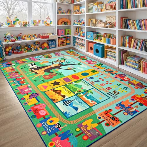 Maxsoft Kids Area Rugs for Playroom, Educational 3x5 TPR Non Slip Play Mat for Classroom Bedroom, Washable Learning Playmat Fun ABC Alphabet Carpet Rug for Nursery Children Toddler Kid Room
