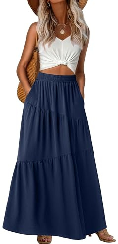 GRECERELLE Womens Summer Long High Waist Boho Skirts Ladies Causal Maxi Casual Elasticated Elegant Flowy A Line Skirt with Pockets for Women UK