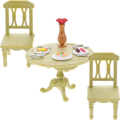 BESPORTBLE Set Mini Mobili da Cucina in Plastica Abs, Tavolo e Sedie in Miniatura per Casa delle Bambole, Decorazioni Micro Scenari per Gioco Creativo e Complementi Giocattolo