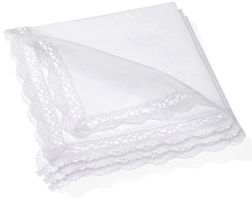 Trinkrittey 3 Stück Stofftaschentücher Damen Weiß Spitzen Taschentuch Vintage Einstecktuch Braut-Hochzeitsgeschenk Stofftaschentücher Set für Hochzeitsfeier (32cm)