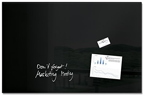 SIGEL GL140 Premium Glas-Whiteboard 100x65 cm schwarz hochglänzend, SGS geprüft, einfache Montage, incl. 3 starke Magnete, Glas-Magnettafel für Büro & Schule, Artverum
