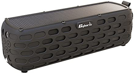 CYBORIS Solar-Bluetooth-Lautsprecher, 30 Stunden Spielzeit verbesserte Wireless-HiFi-Portable Bluetooth 5.0 Stereo-Lautsprecher Solar Powered Stoßfest und wasserdicht für Outdoor-Kletter (Schwarz)