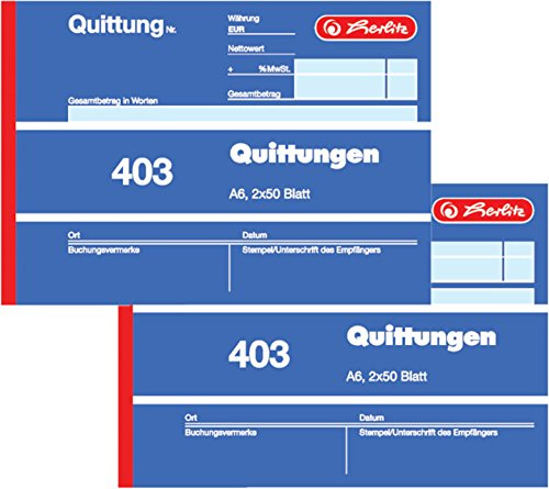 Herlitz Bloc de recibos 403, A6 horizontal, 2 x 50 hojas (2 unidades, DIN A6)