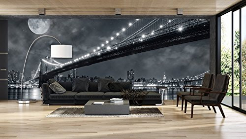 Fotomural Vinilo Pared Vista Nocturna Nueva York en blanco y negro | Fotomurales pared | Fotomural Decorativo | Mural | Vinilo Decorativo | 400 x 300 cm | Decoración Gimnasios |