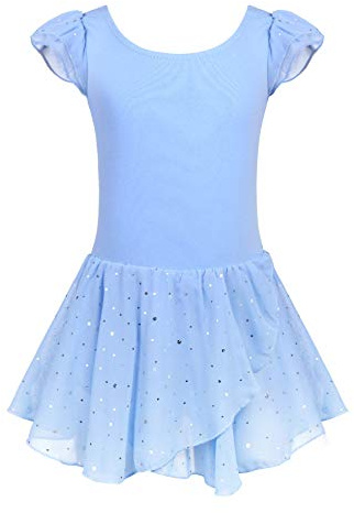 Arshiner Girls Ruffle Sleeve Ballet Dance Dress Tutu Skirted Leotard, 3-4 Years, Blue