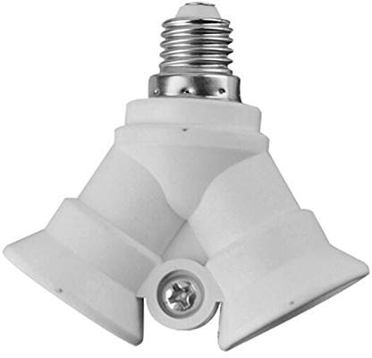 happyhouse 009 - Adattatore per portalampada professionale, 2 in 1, splitter da E27 a 2 E14, adattatore per lampadina LED, convertitore base bianca