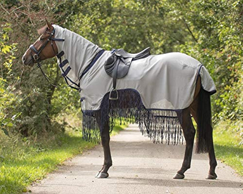 QHP - Couverture Anti-Mouches avec Franges - Gris, 125 cm