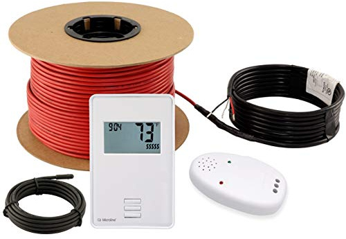 LuxHeat 50sqft Floor Heating Cable Kit - 240v In Floor Heating System for Tile, Vinyl, Laminate - Heated Flooring System Includes UTN4 Non-Programmable Thermostat w/GFCI, Cable, Alarm & Sensor